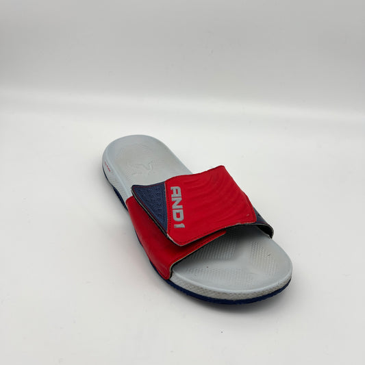 Gray and red slide sandal on a white background