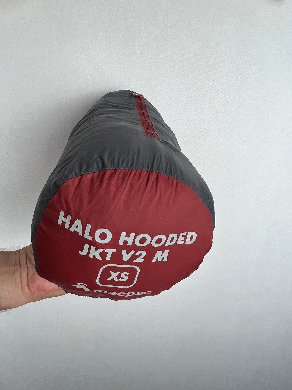 Macpac Halo Hooded Duck Down Jacket V2 ā Maroon Red & Grey