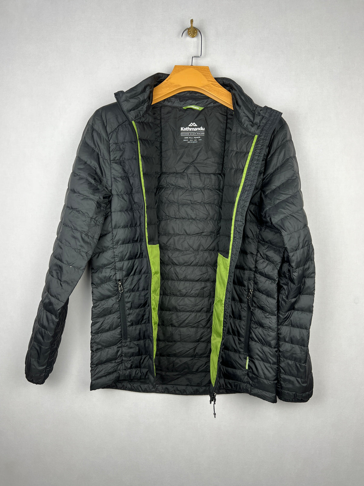Kathmandu 600 Fill Lightweight Down Puffer Jacket – Black & Lime Green