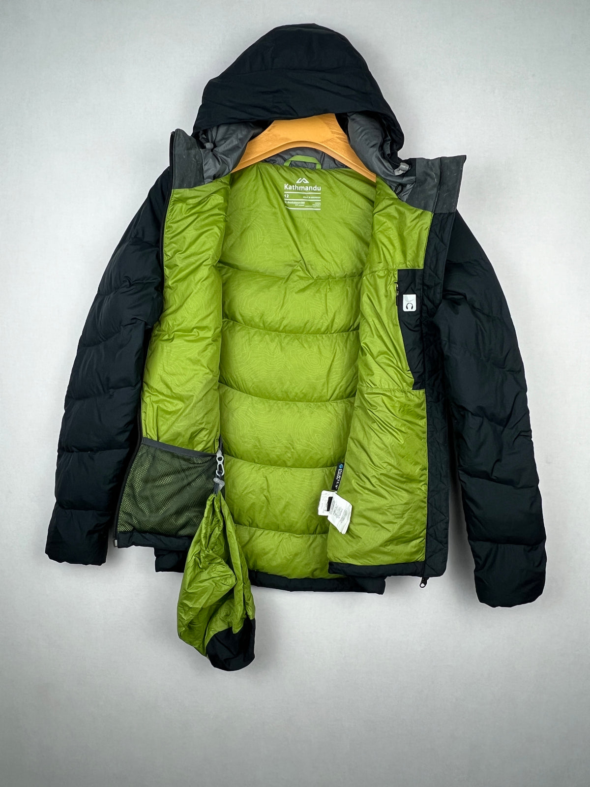Kathmandu Pertex 550 Fill Duck Down Hooded Jacket – Black & Lime Green