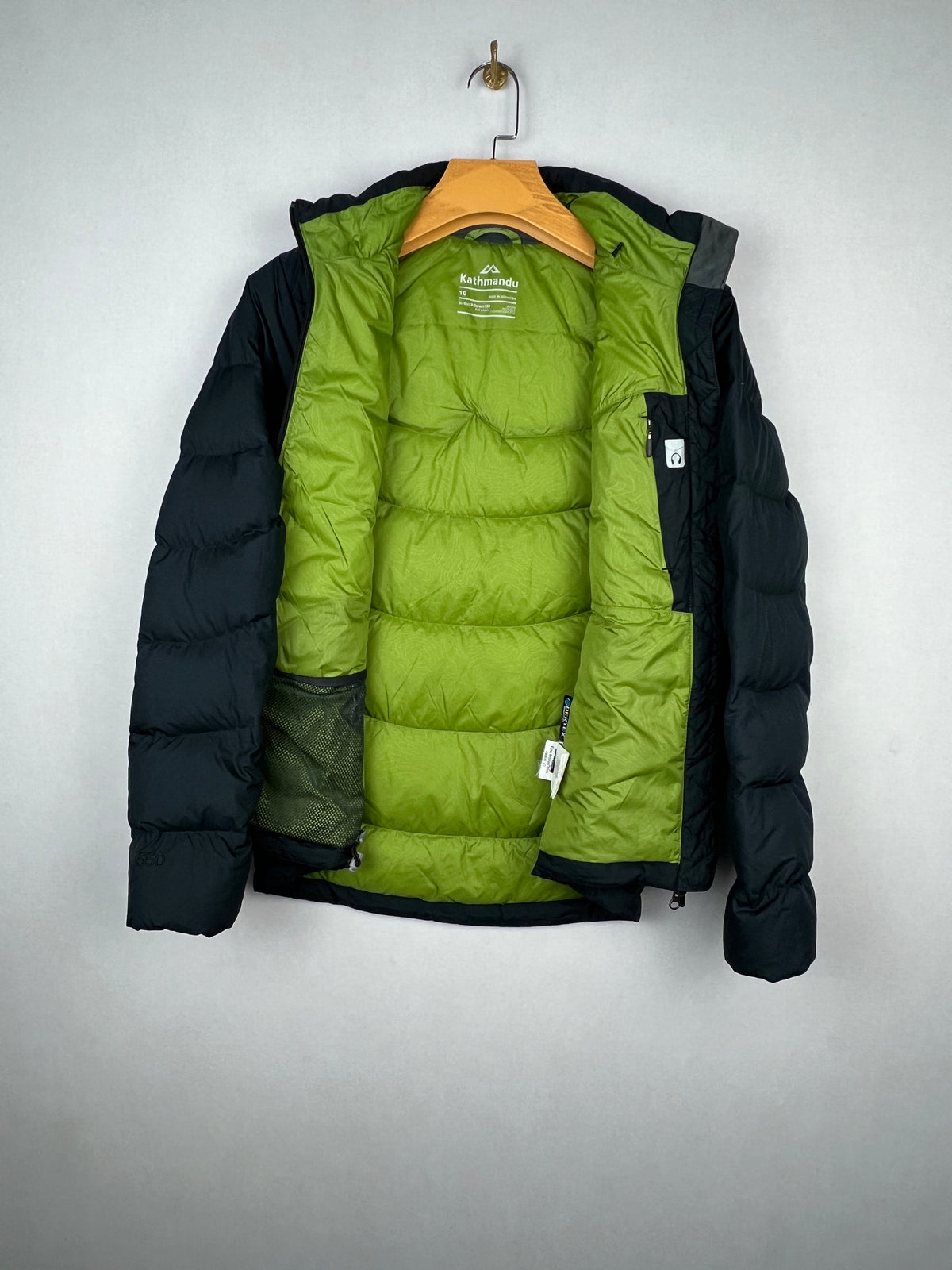 Kathmandu Pertex 550 Fill Duck Down Puffer Jacket – Black & Lime Green