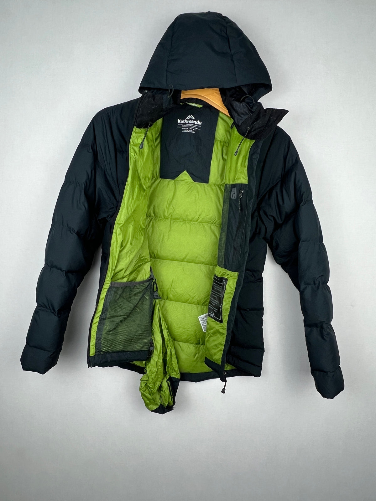 Kathmandu Hooded Down Puffer Jacket – Black & Lime Green