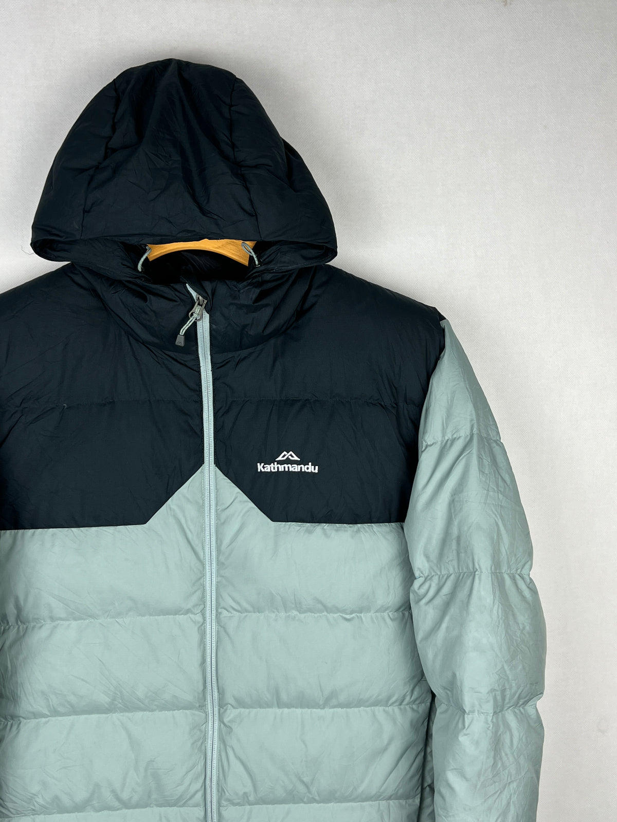 Kathmandu 600 Fill Pertex Hooded Down Jacket – Sage Green & Black