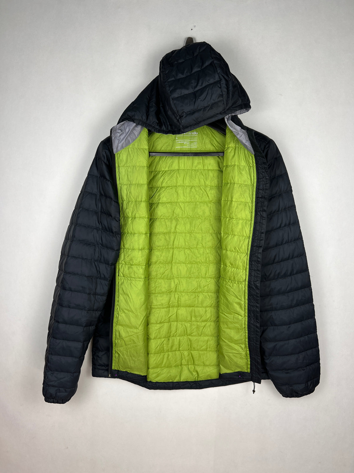Kathmandu 550 Fill Duck Down Hooded Puffer Jacket – Black & Lime Green