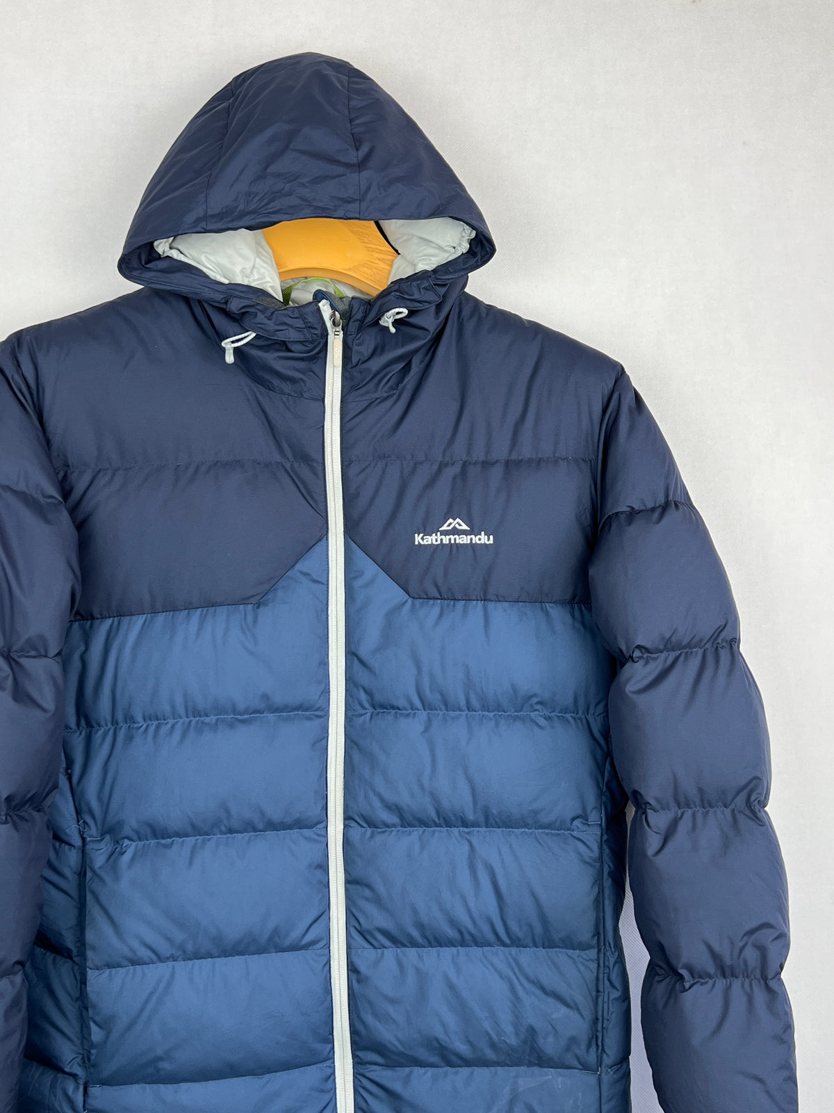 Kathmandu Pertex 550 Fill Duck Down Hooded Jacket – Navy Blue & Grey