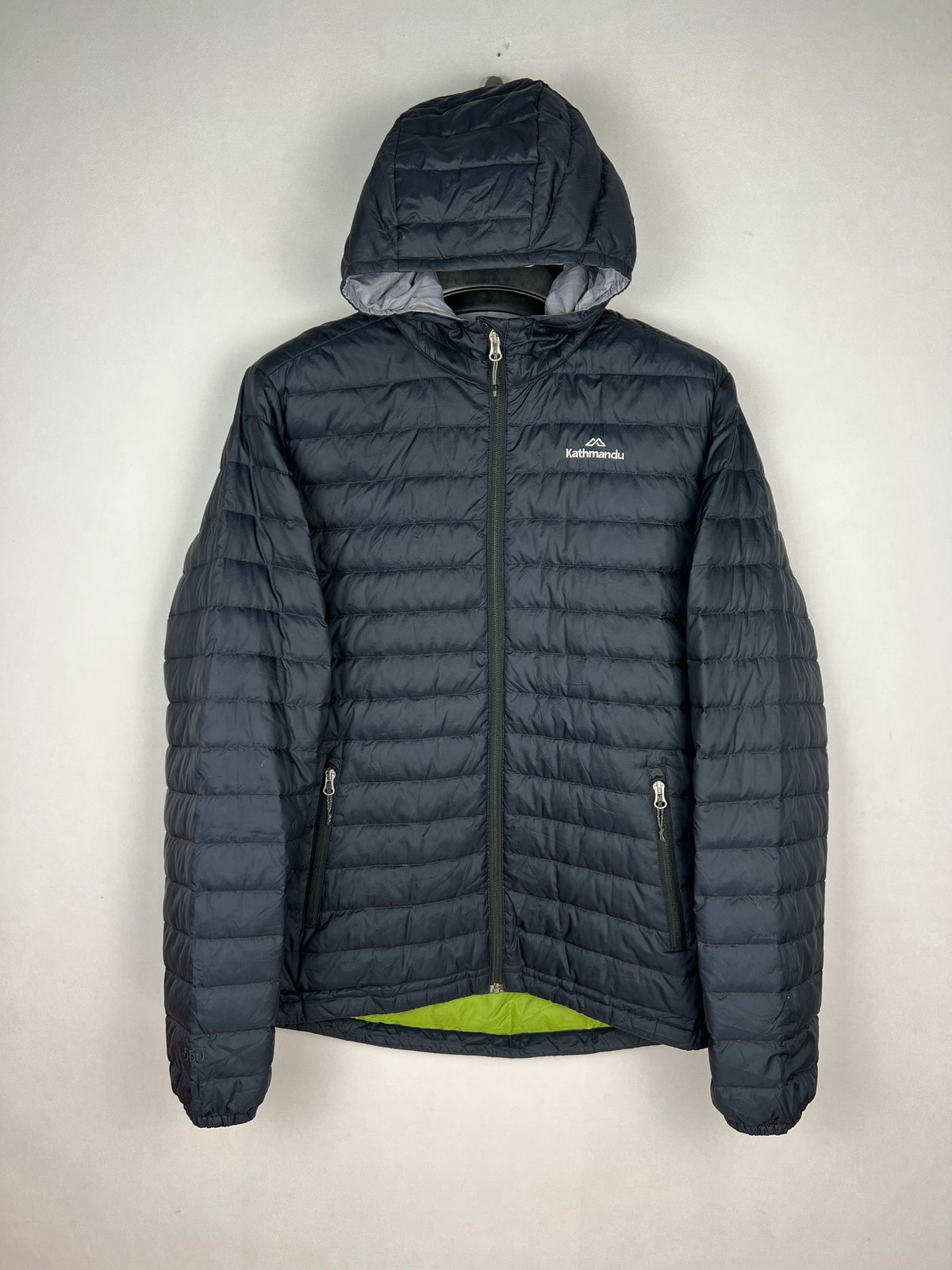 Kathmandu 550 Fill Duck Down Hooded Puffer Jacket – Black & Lime Green