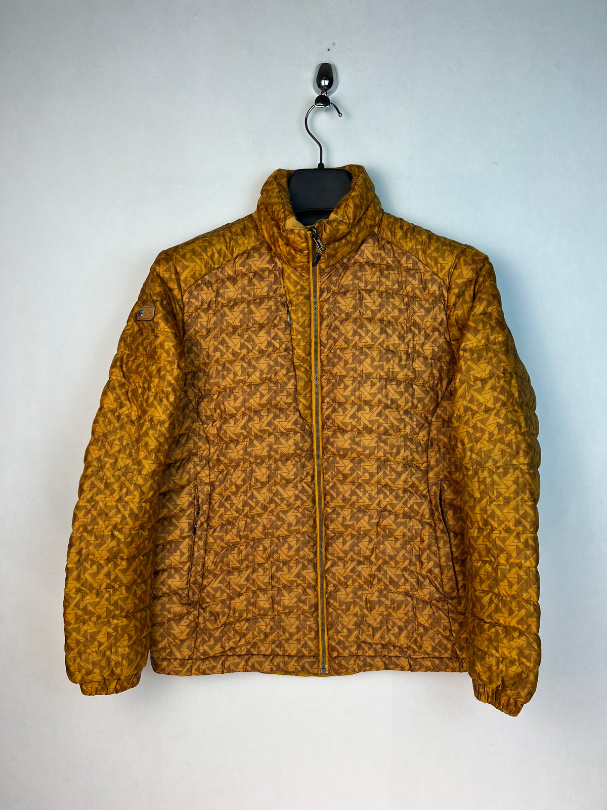 K2 Technical Outdoor Down Puffer Jacket – Mustard Geometric Print