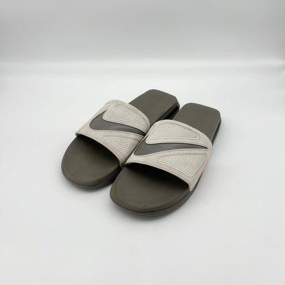 men's grey and orange Nike slides