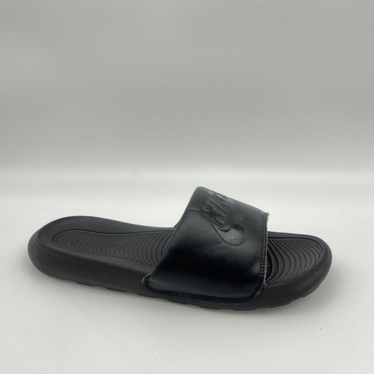 Black slide sandal on a light gray background