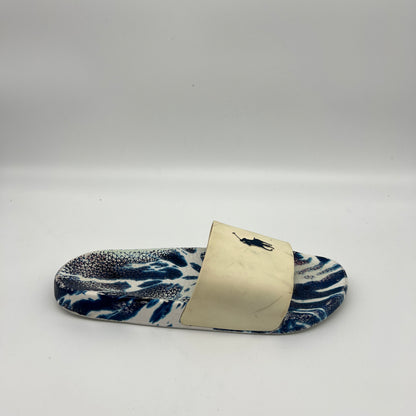  Polo Ralph Lauren men's tie-dye slides in white and navy with Pony logo