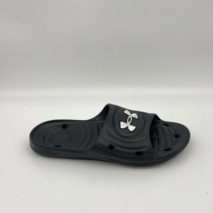 Under Armour Locker IV slides in black with white logo.