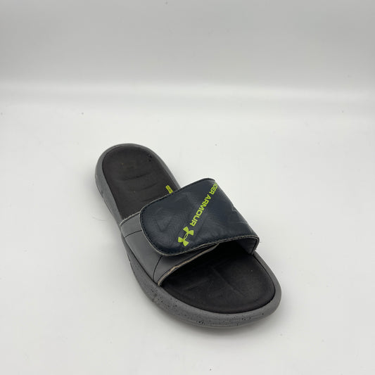 Under Armour athletic slides featuring an adjustable logo strap and 4D Foam cushioned footbed
