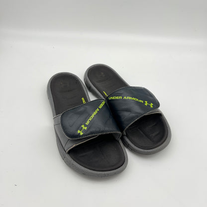 Lightweight Under Armour Ignite slides with a textured gray sole and high-traction outsole
