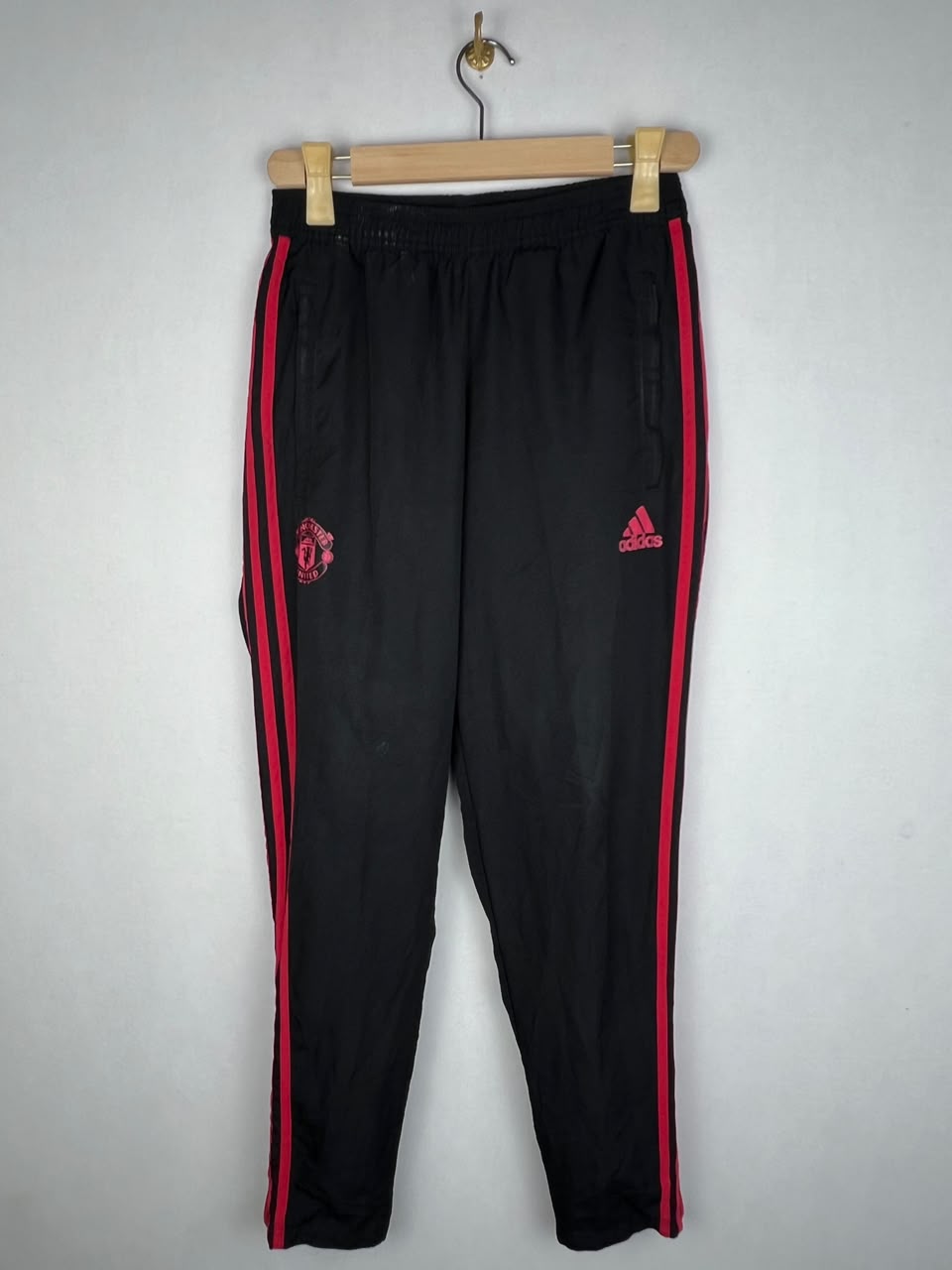 Adidas Manchester United Men's Black Red 3-Stripes Woven Track Pants
