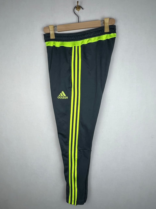 Adidas Real Madrid Men's Dark Grey Solar Yellow 3-Stripes Training Track Pants