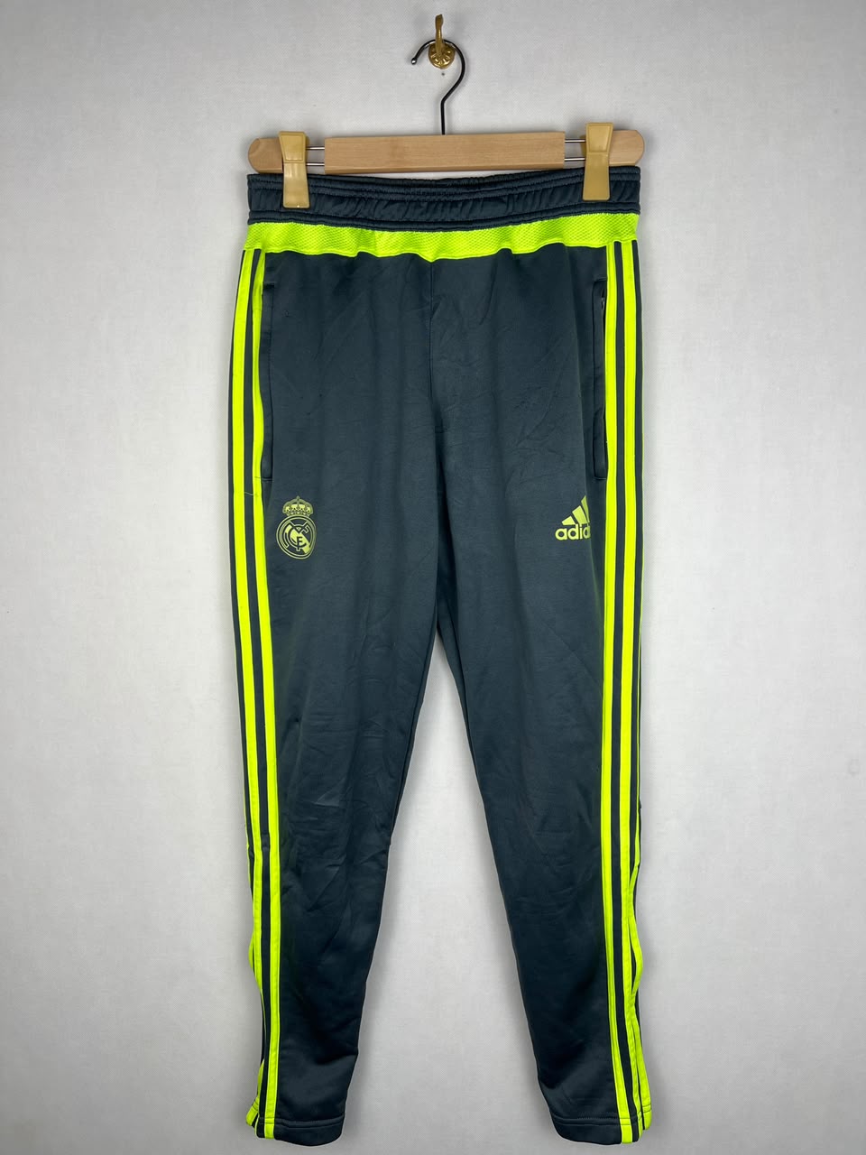Adidas Real Madrid Men's Dark Grey Solar Yellow 3-Stripes Training Track Pants