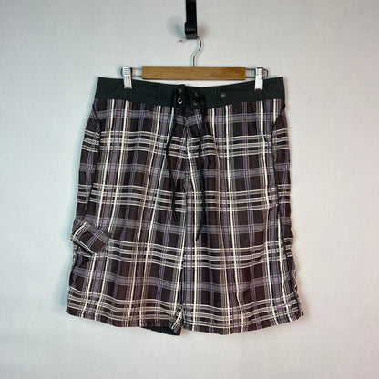 Plaid Cargo Board Shorts with Drawstring