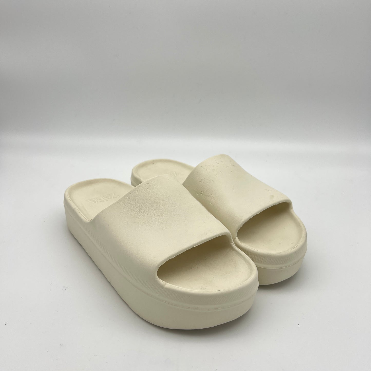 Zara Rubberized Platform Slides in Ivory