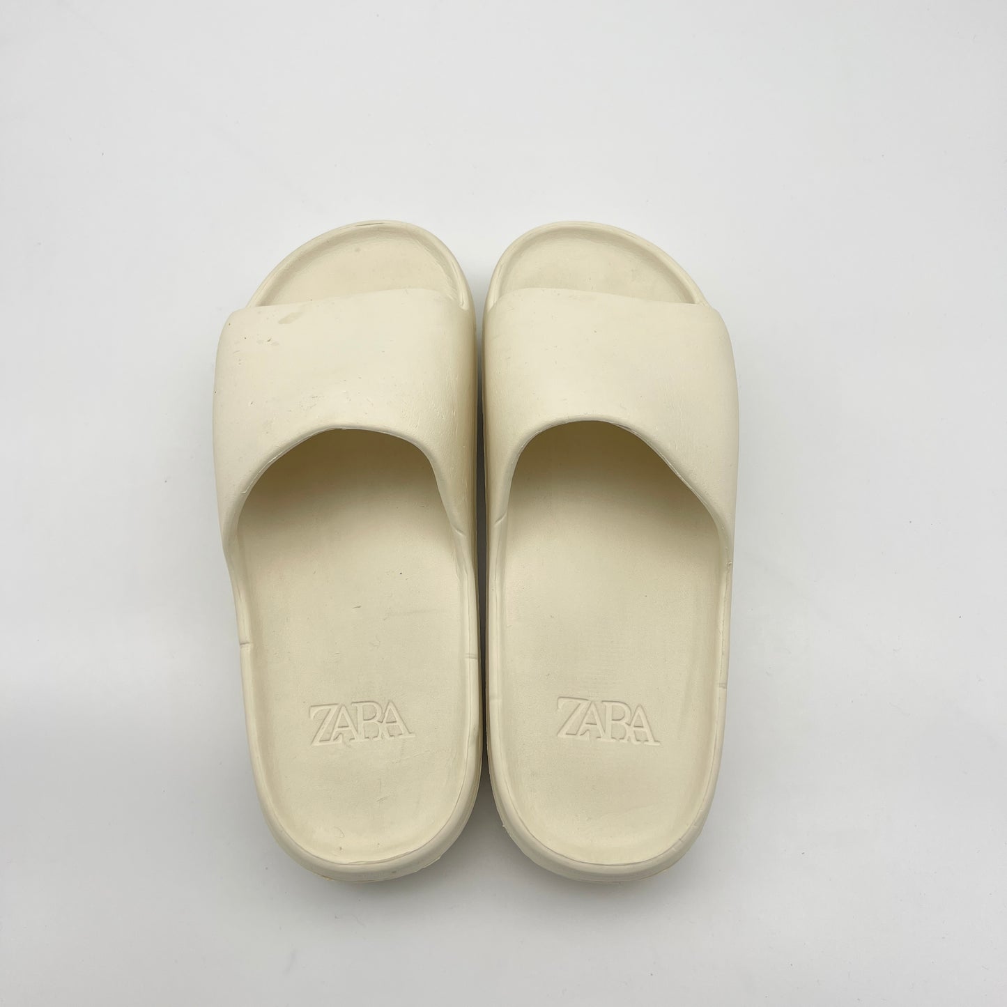 Zara Rubberized Platform Slides in Ivory