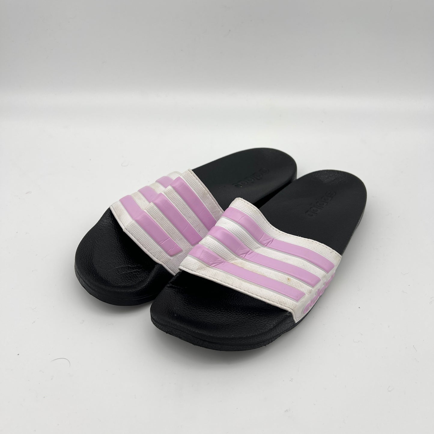 adidas Adilette Shower Slides in White & Magic Lilac