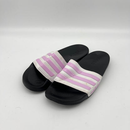 adidas Adilette Shower Slides in White & Magic Lilac